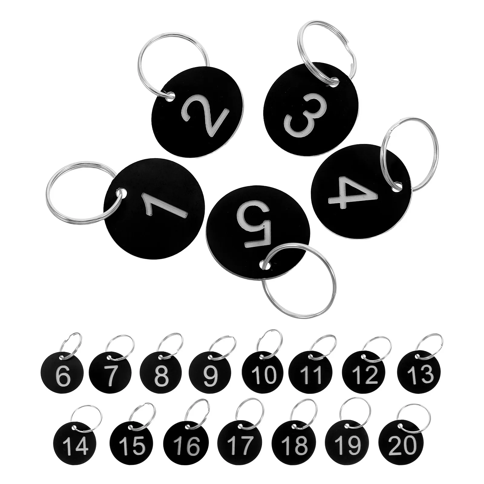 1세트 대담한 숫자 표시 원형 플라스틱 태그 1-20번 구멍 펀치 디자인 레스토랑 테이블 표지판, 코트룸 키 정리 라벨