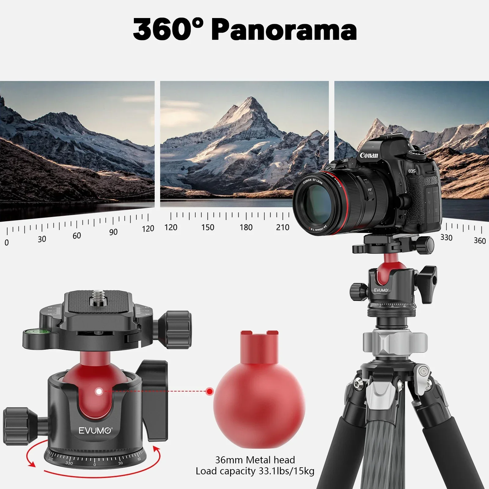 C4 Tripod Ball Head 360° Panoramic Ballhead Mount Adapter Low Profile 1/4''Arca