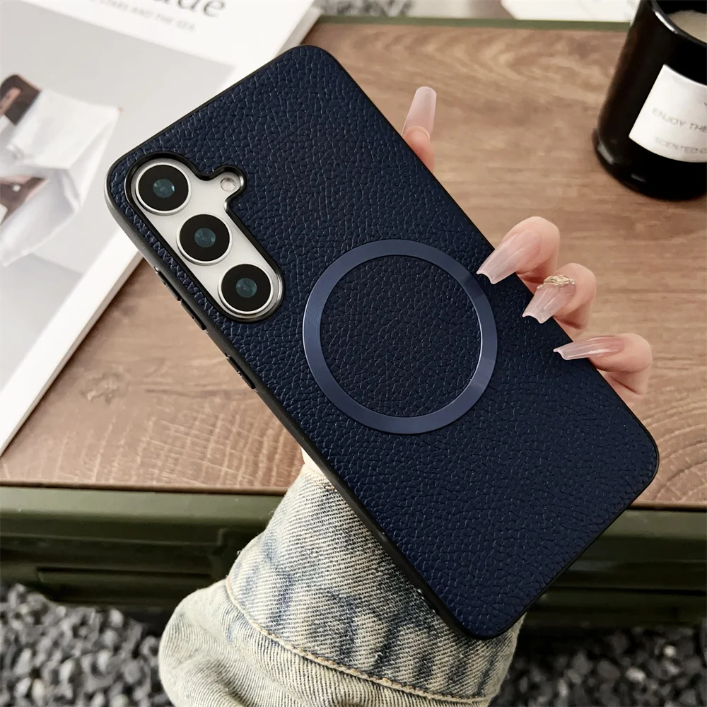 Luxury Lychee Pattern Fabric Magnetic Magsafe Leather Phone Case
