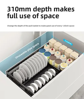 ตู้ครัวประเภทลิ้นชักตู้ตื้นอลูมิเนียมอัลลอยด์สองชั้นตะกร้าชามตู้ตื้นดึงตะกร้าชั้นวางจาน 2