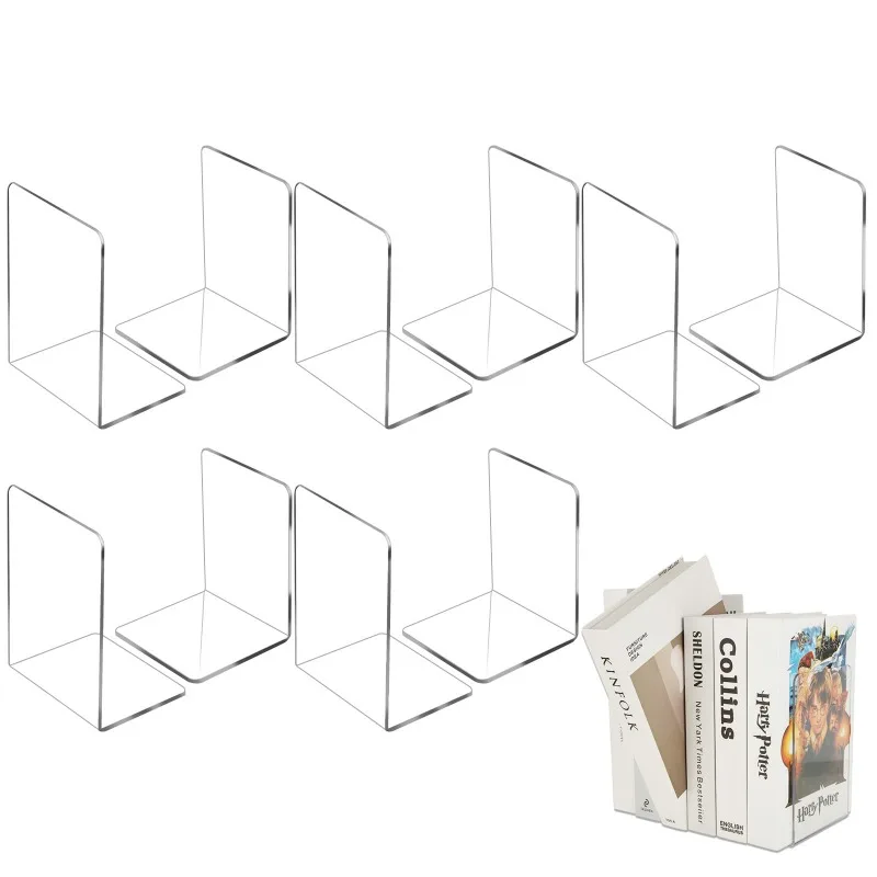 Clear Acrylic Bookends for Shelves Desktop Organizer Non-Slip Decorative Holder Perfect Storage Solution for Holiday Gifts