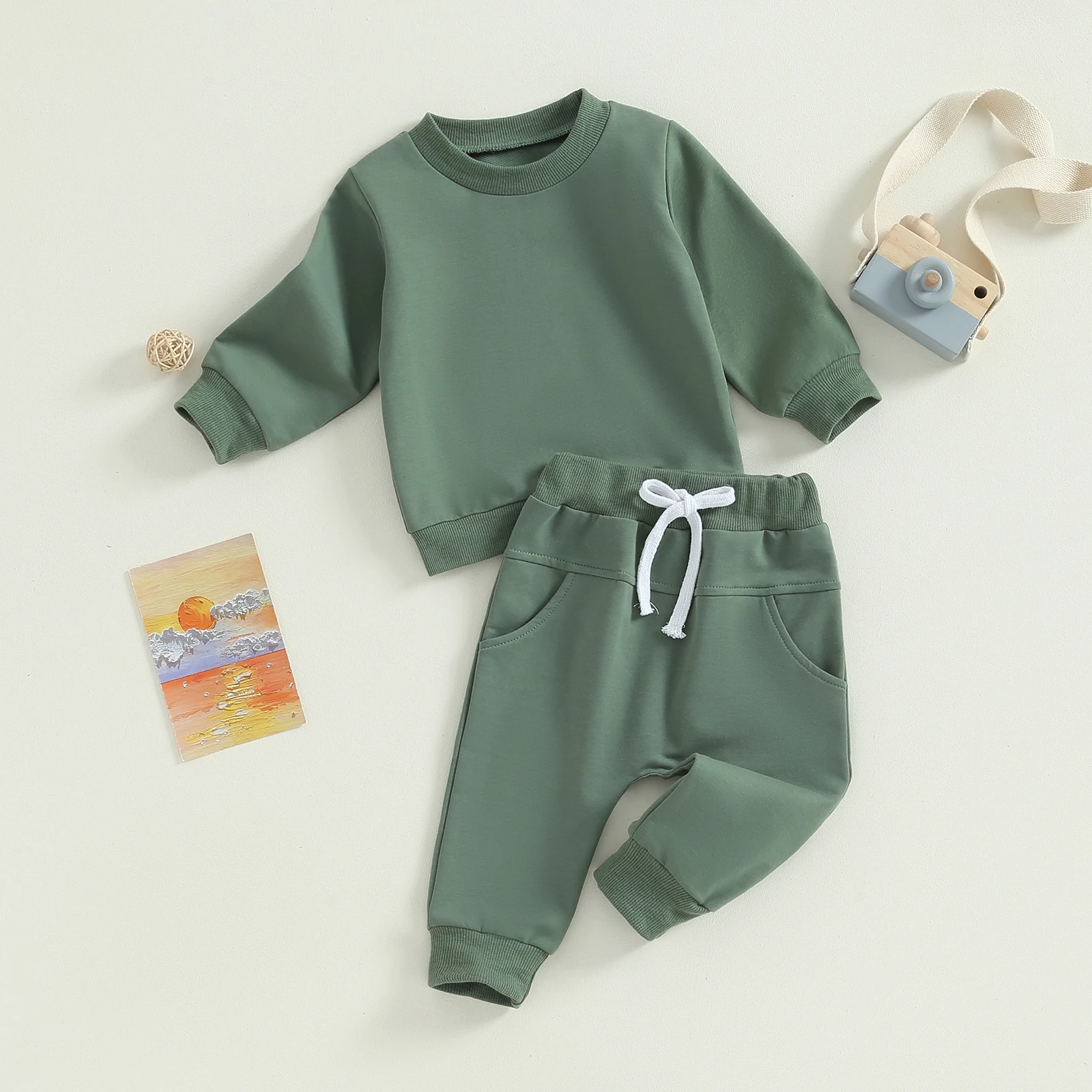 Baby Boy Outfits 2 Piece Cute Solid Color Long Sleeve Sweatshirt and Elastic Pants Set Newborn Infant Fall 0-3T