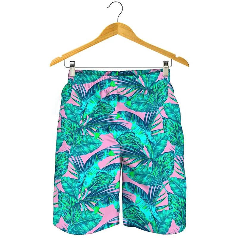

Colorful Tropical Leaf Graphic Beach Shorts For Men 3D Printed Plants Board Shorts Summer Swimming Trunks Street Short Pants