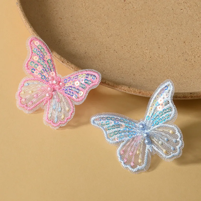 10/30 Stück Perlen-Schmetterlings-Spitzenapplikationen, bestickt, für Hochzeitskleidung, Schmuckzubehör, zum Nähen, DIY-Haarspangen – Detail 7