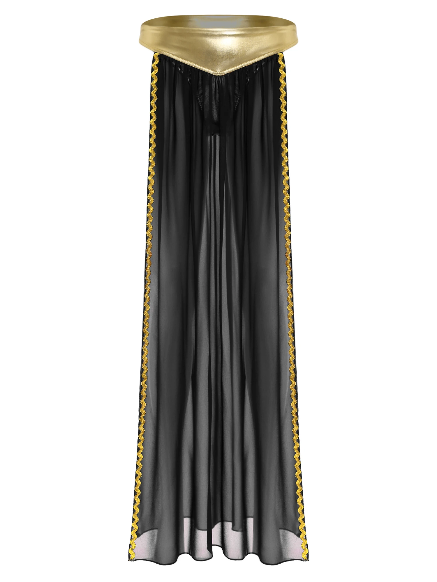 Bauchtanz-Outfit für Damen mit Pailletten-Quasten, kabellosem BH ohne Polster, metallisch glänzenden Slips mit Goldverzierungen und Chiffonrock mit Seitenschlitz. – Detail 18