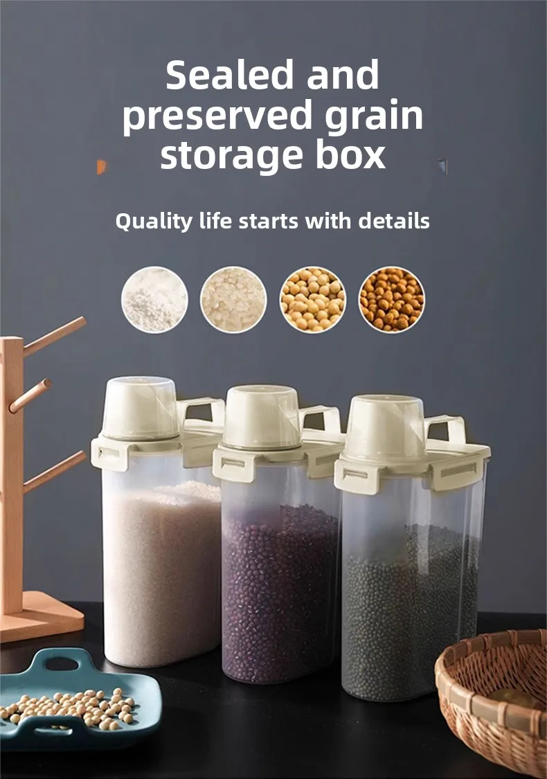 1.75/ 2.5/3L Transparent Storage Jar for Grains, Rice Bucket, Tea, Dried Fruits Storage Box, Kitchen Grain Bucket, Storage Jar