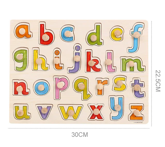 thumbnail image 1 of Tablero de madera para agarrar para bebés, reconocimiento de números, letras y formas, rompecabezas para niños, juguetes educativos para la primera infancia, Montessori Learning TMZ, 1 of 5