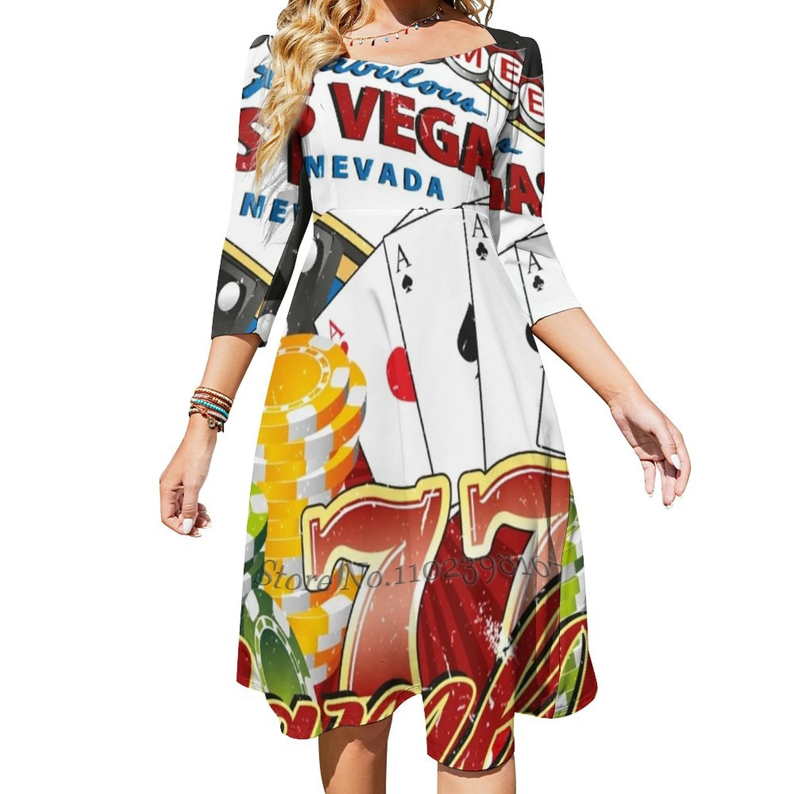 Casino Dice Pattern Print Dress