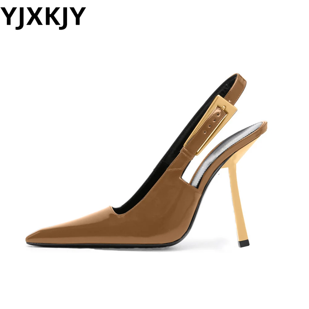 

YJXKJY Europe and America 2024 Spring New Product Arrival Women's Large Size Shoes Thin Heel Pointed High Heel Open Heel Sandals