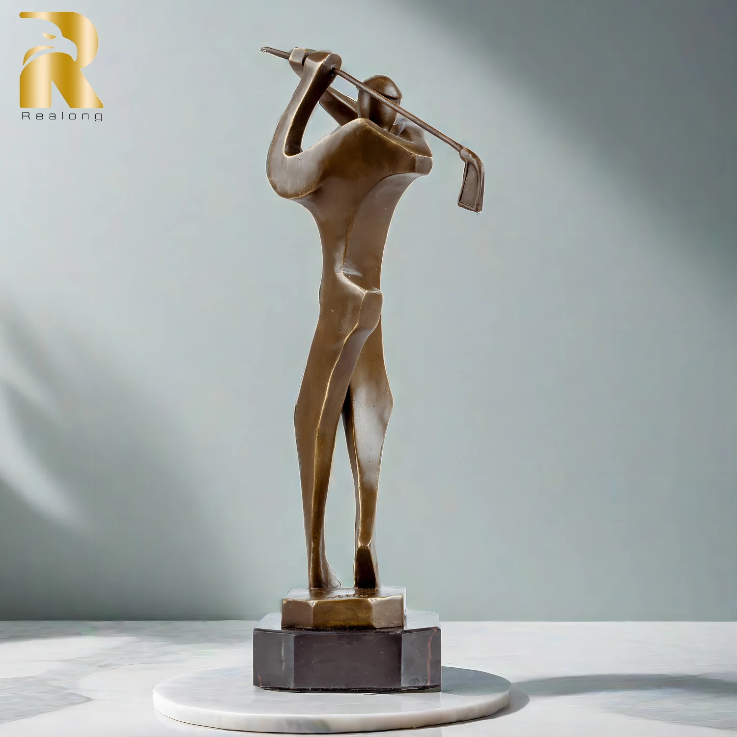 Abstract Bronze Golfer Statue Modern Art Bronze Golfing Sculptures Creative Golf Figurines With Marble Base For Home Decor Gifts