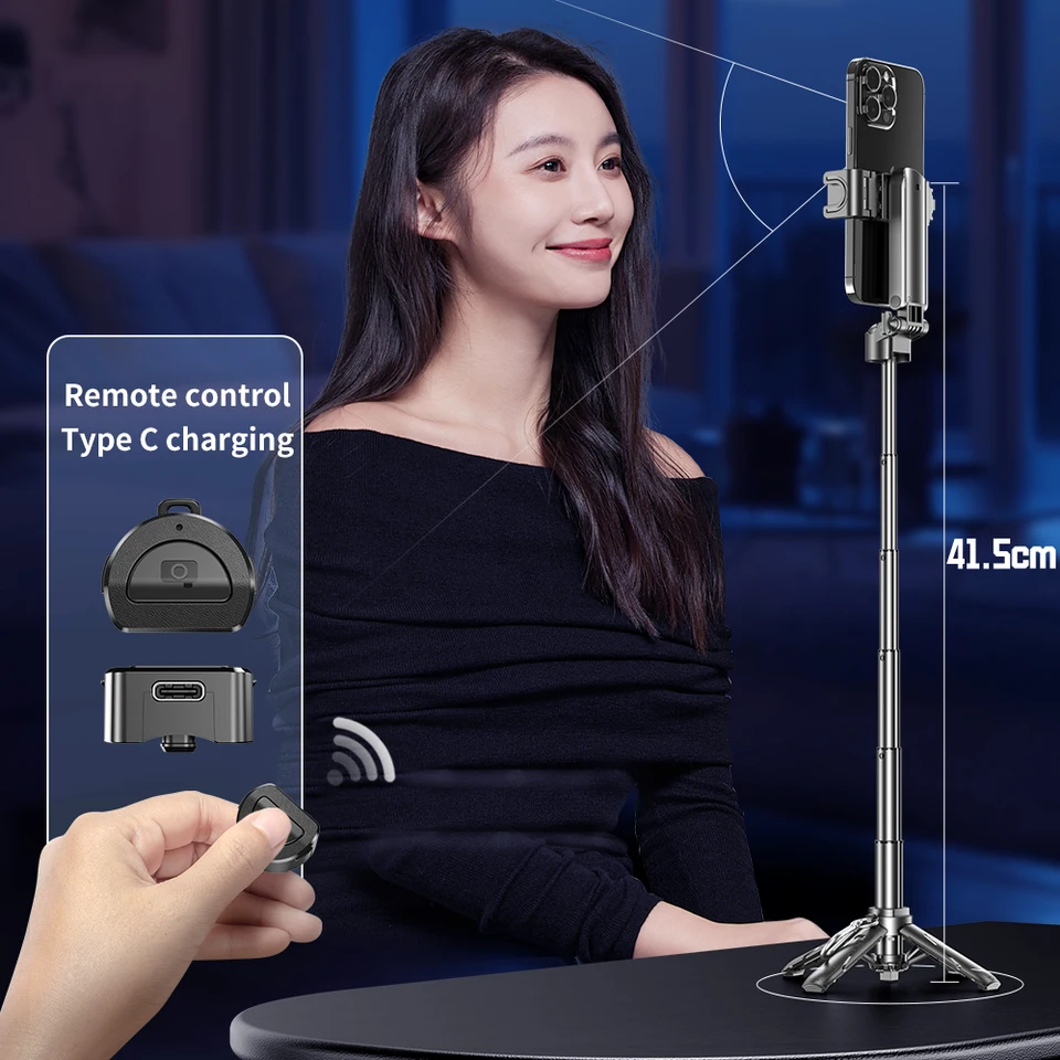 Portable Bluetooth Selfie Stick Tripod With Remote, Foldable Phone Holder Stand For IPhone & Smartphones, Mini Keychain_voghion.com