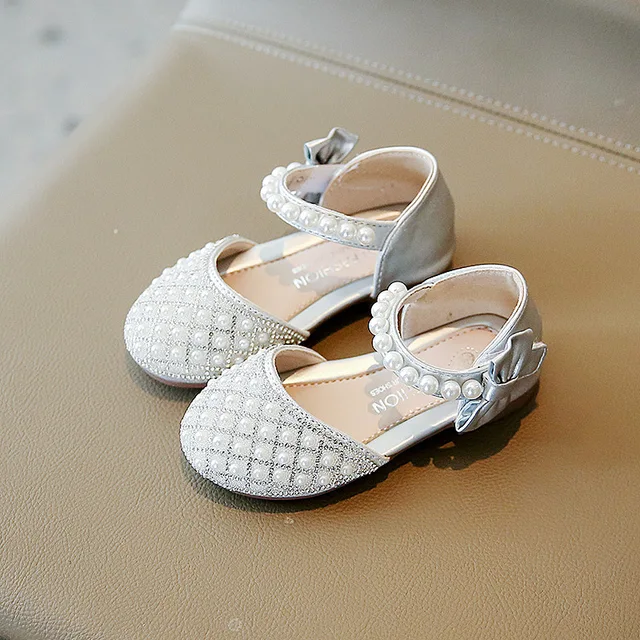 Summer Girls Sandals Fashion Sequins Rhinestone Bow Girls Princess Shoes Baby Girl Shoes Flat Heel Sandals Size 21-35 SHS104 SHS134 Silver