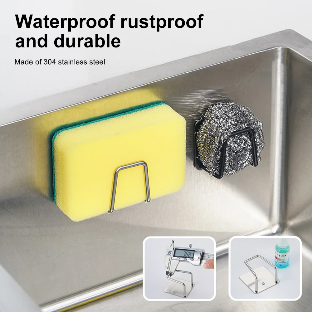 

Kitchen Stainless Steel Sink Shelf Sponges Holders Adhesive Drain Drying Rack Kitchen Wall Hooks Accessories Storage Organizer