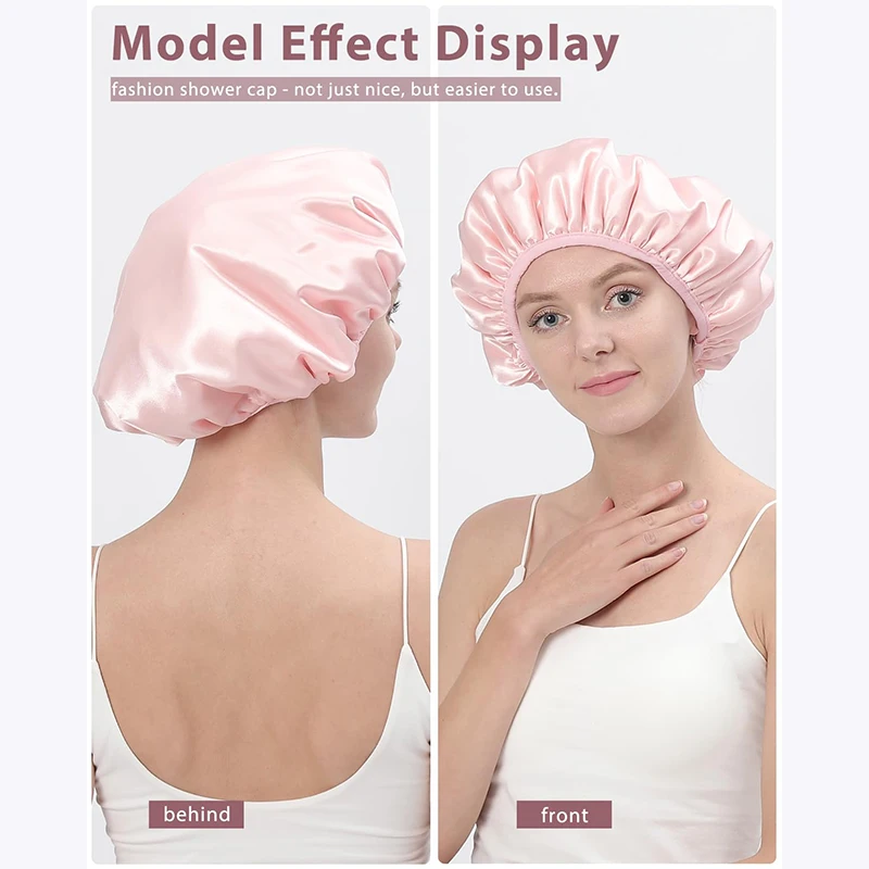 Triple Layer Reusable Waterproof Shower Cap Long Thick Hair Soft Bathing Caps for Women Men Hair Care