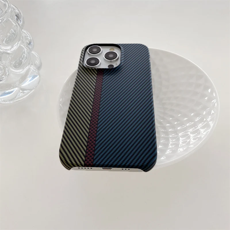 iPhone 16 15 14 Plus 13 12 11 Pro Max 미니 충격 방지 열 방출 Retro Capa 용 고급 탄소 섬유 패턴 프레임리스 케이스
