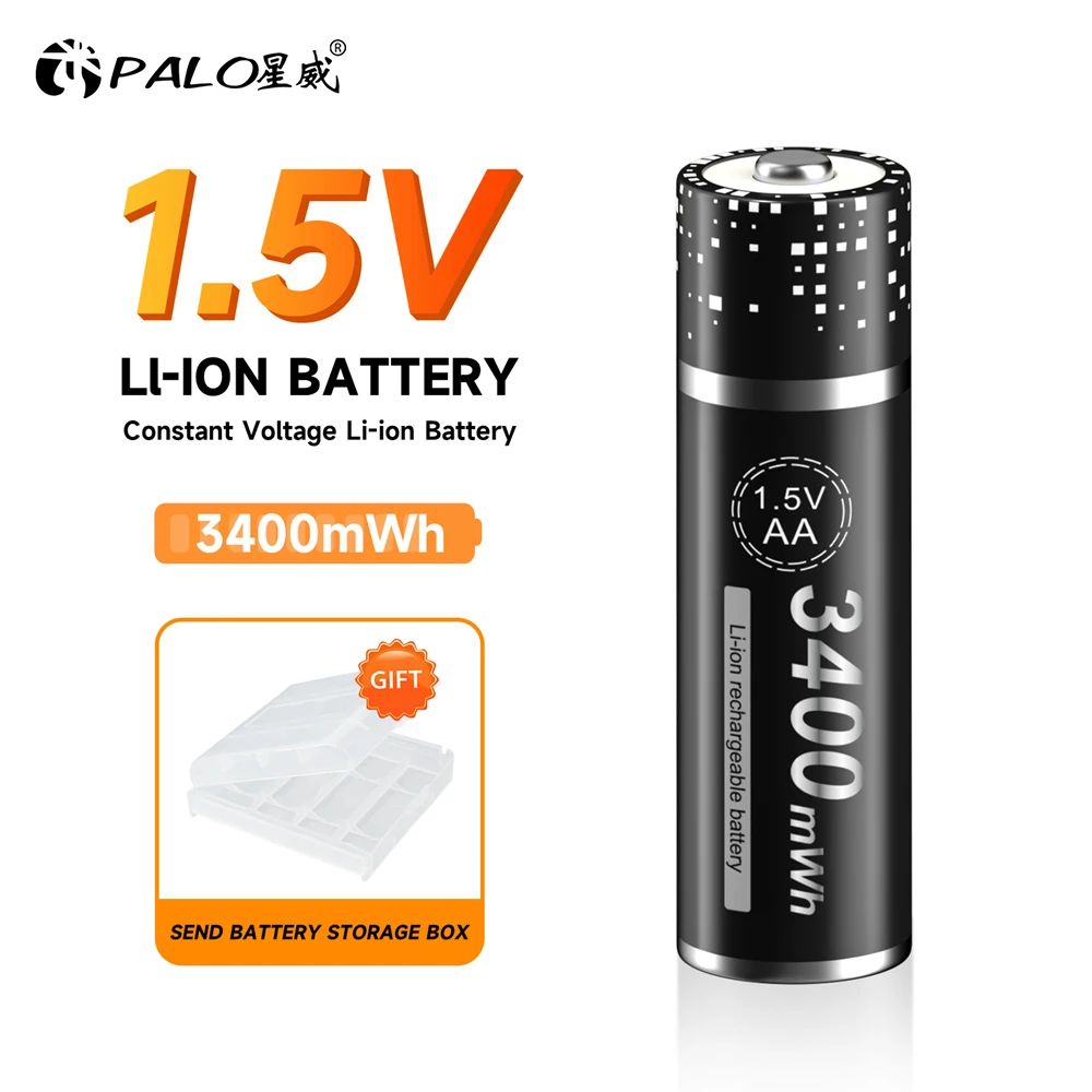 1.5V Li-ion AA Rechargeable Battery 3400mWh AA Lithium-ion Battery With Case 100% Original PALO rechargeable lithium batteries