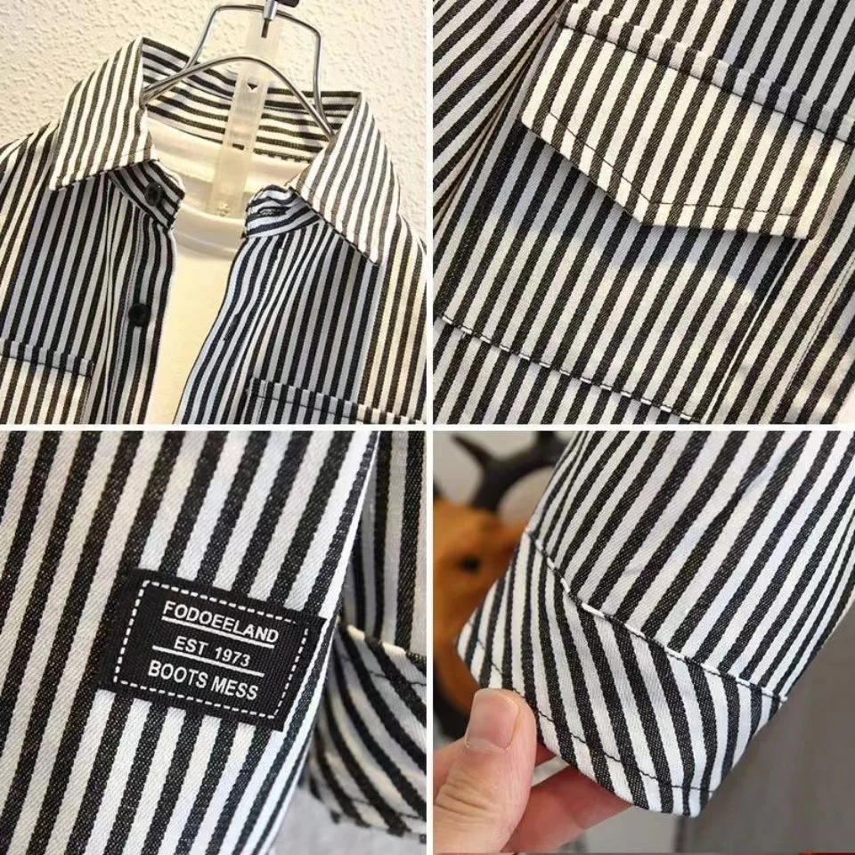 Boys Striped Shirt British Style Spring and Autumn Korean Version Handsome Children's Spring Coat 2-14 Year Old Shirt