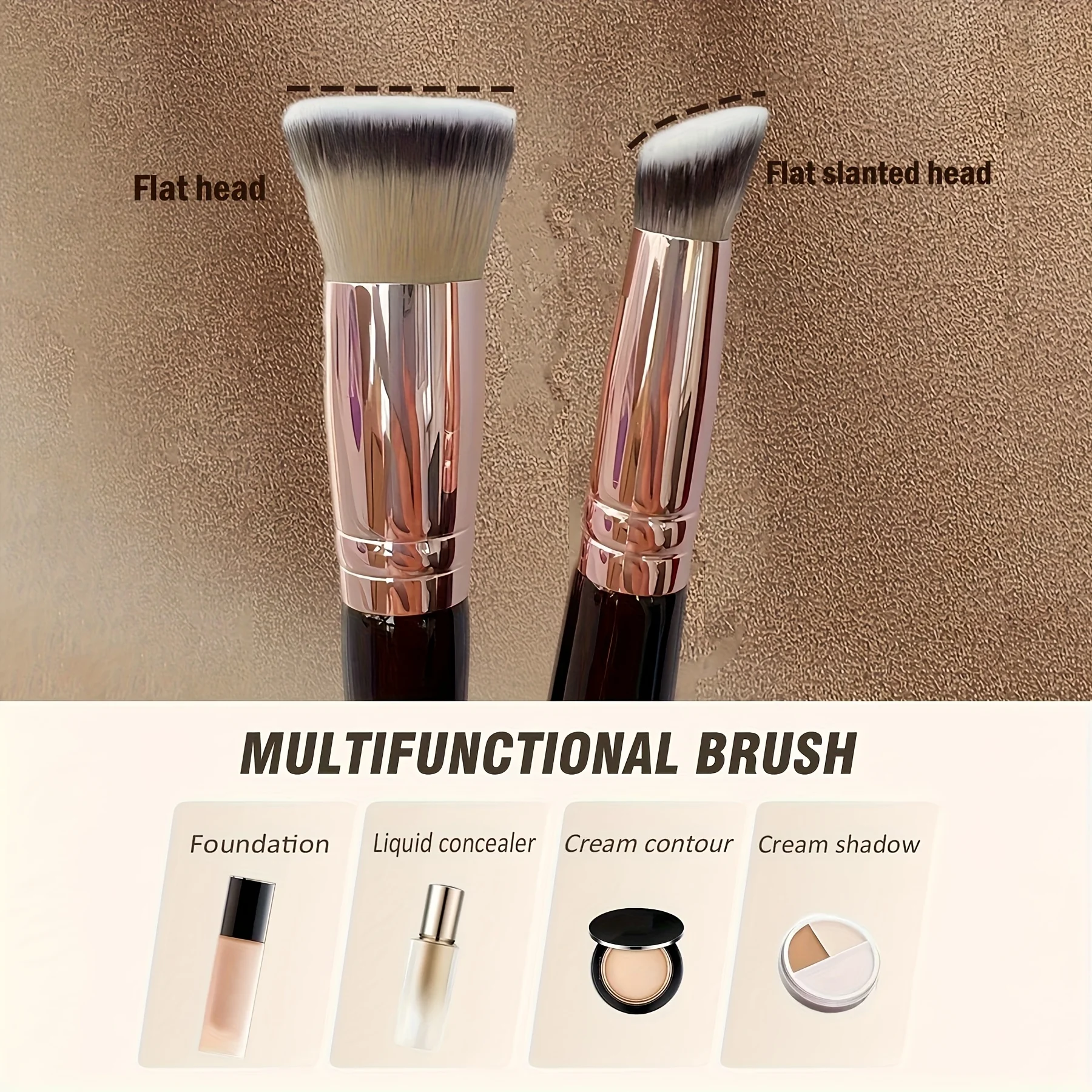 Description Picture 6 of item2in1 Double Ended Makeup Brush Large Fan Conical Head ABS Handle for Foundation Concealer Setting Travel Make Up Face Tool