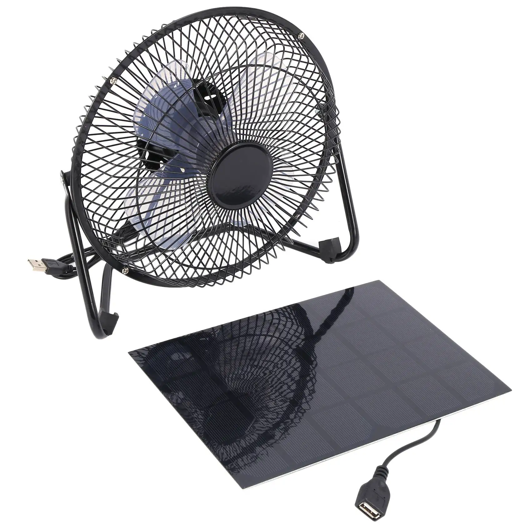 

Black Solar Panel Powered +USB 5W metal Fan 8Inch Cooling Ventilation Car Cooling Fan for Outdoor Traveling Fishing Home Office