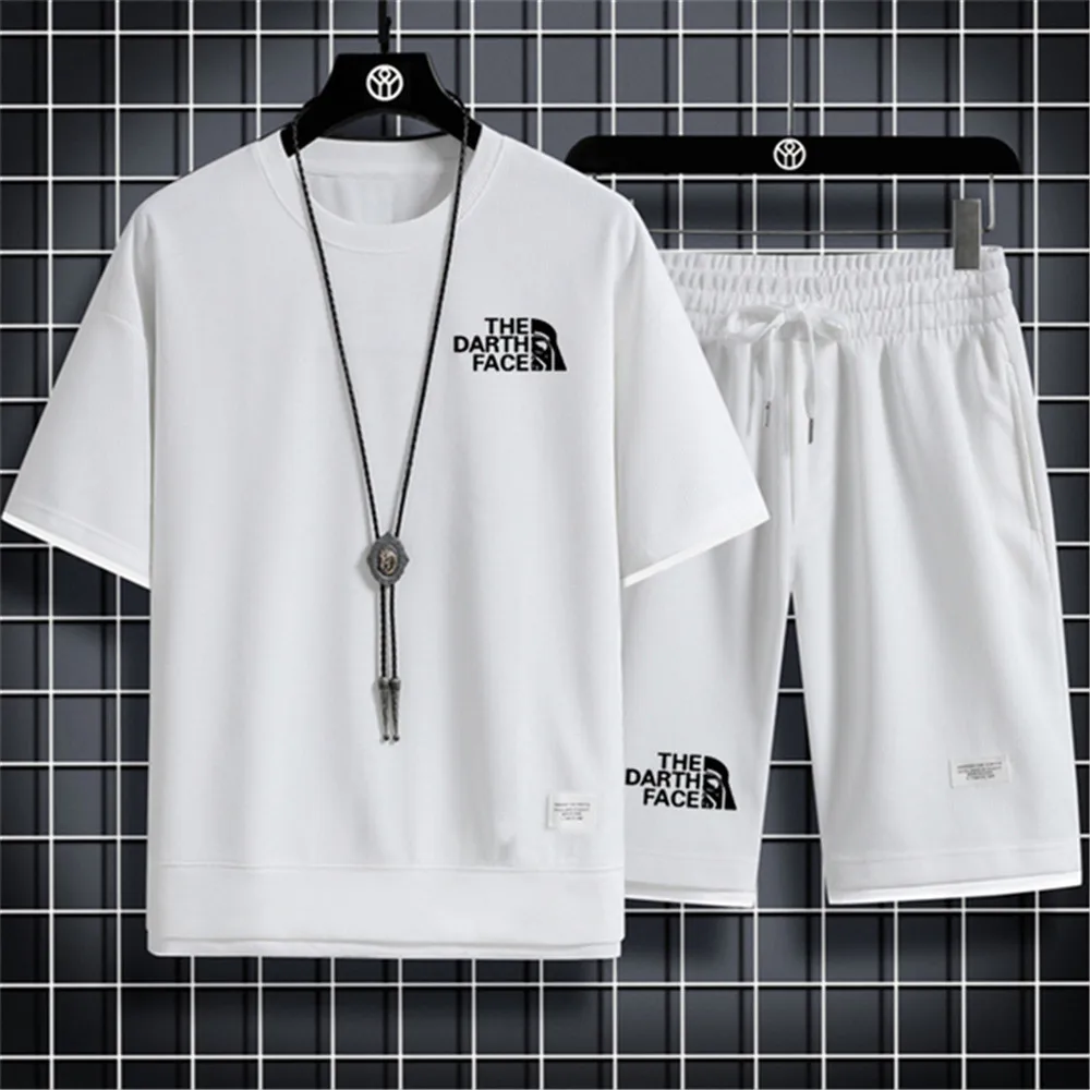 Fashion men's sports set short sleeved sports set summer men's polyester fabric casual loose T-shirt and shorts two-piece set