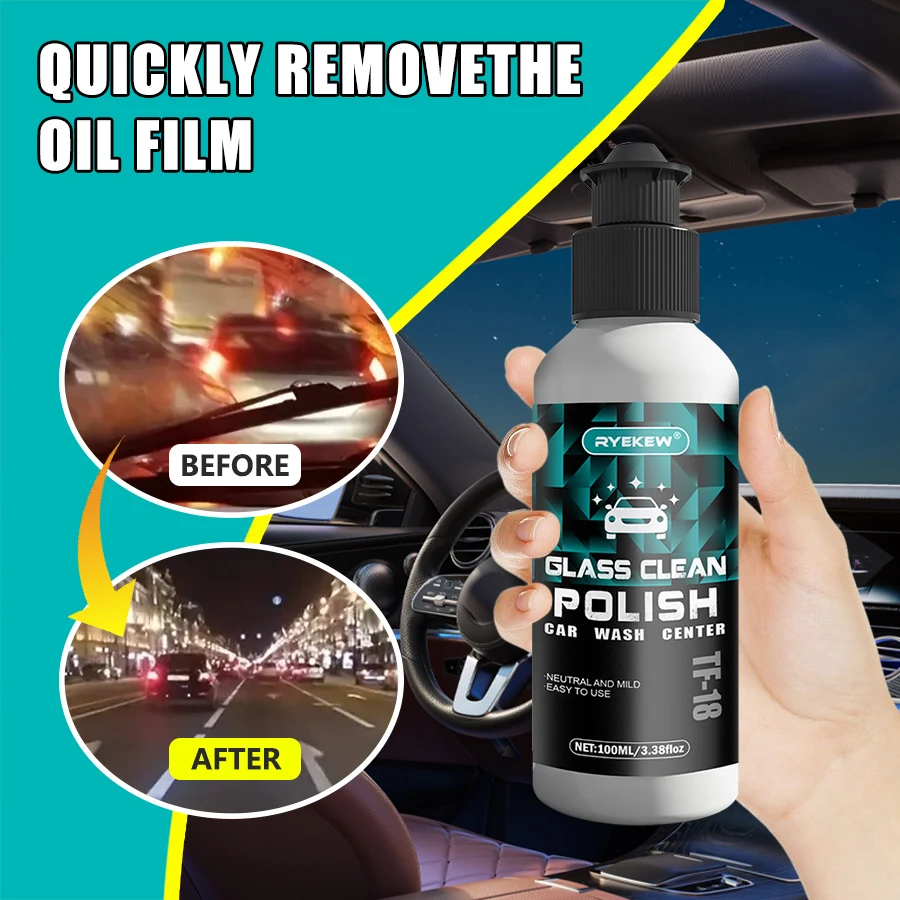 Car Glass Oil Film Remover Ryekew Paste Car Glass Film Remover Clear View Hydrophobic Windshield Car Window Waterproofing Agent
