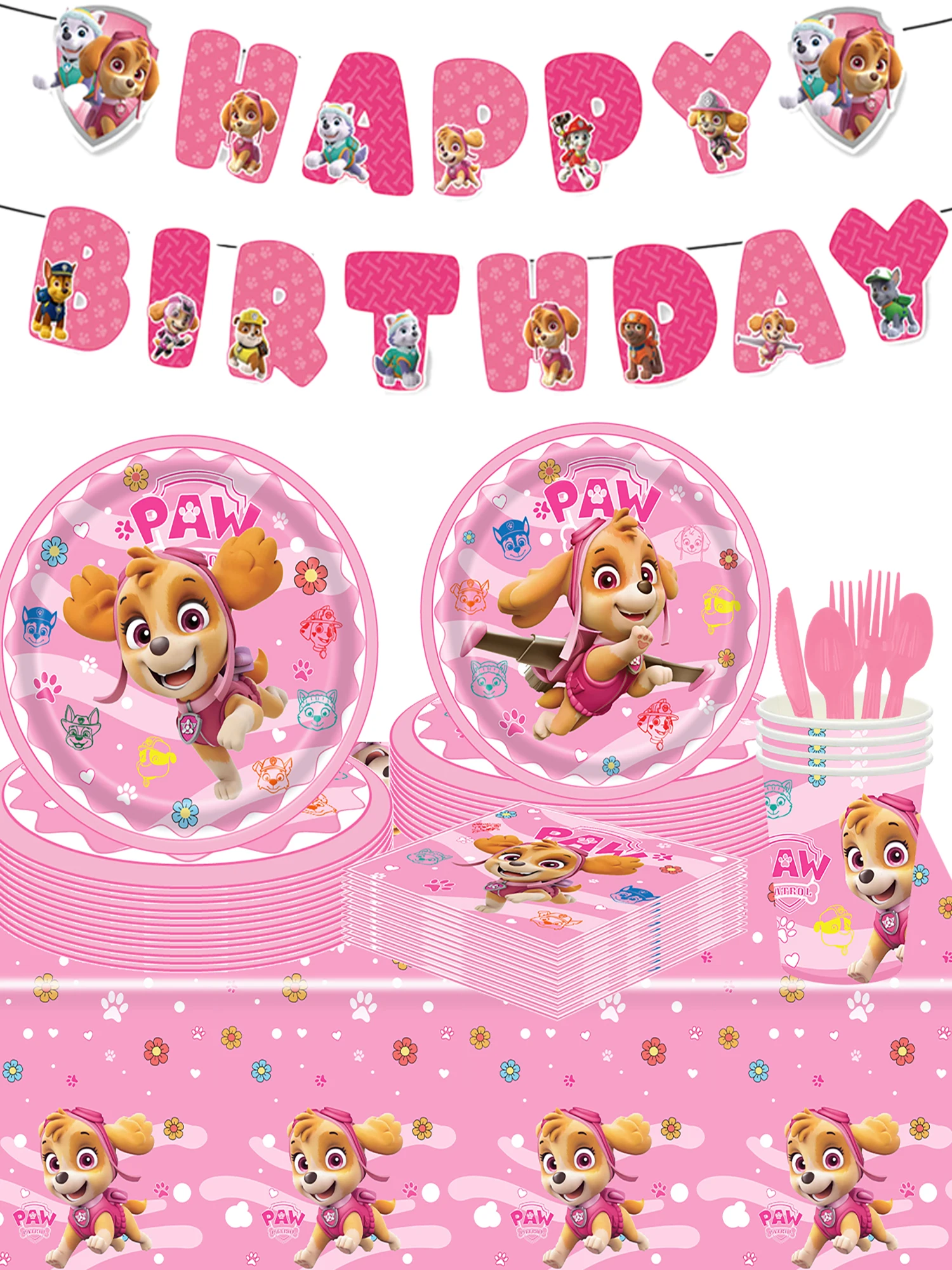 Kit Decoracion Cumpleaños Skye Paw Patrol Niña 80 Piezas