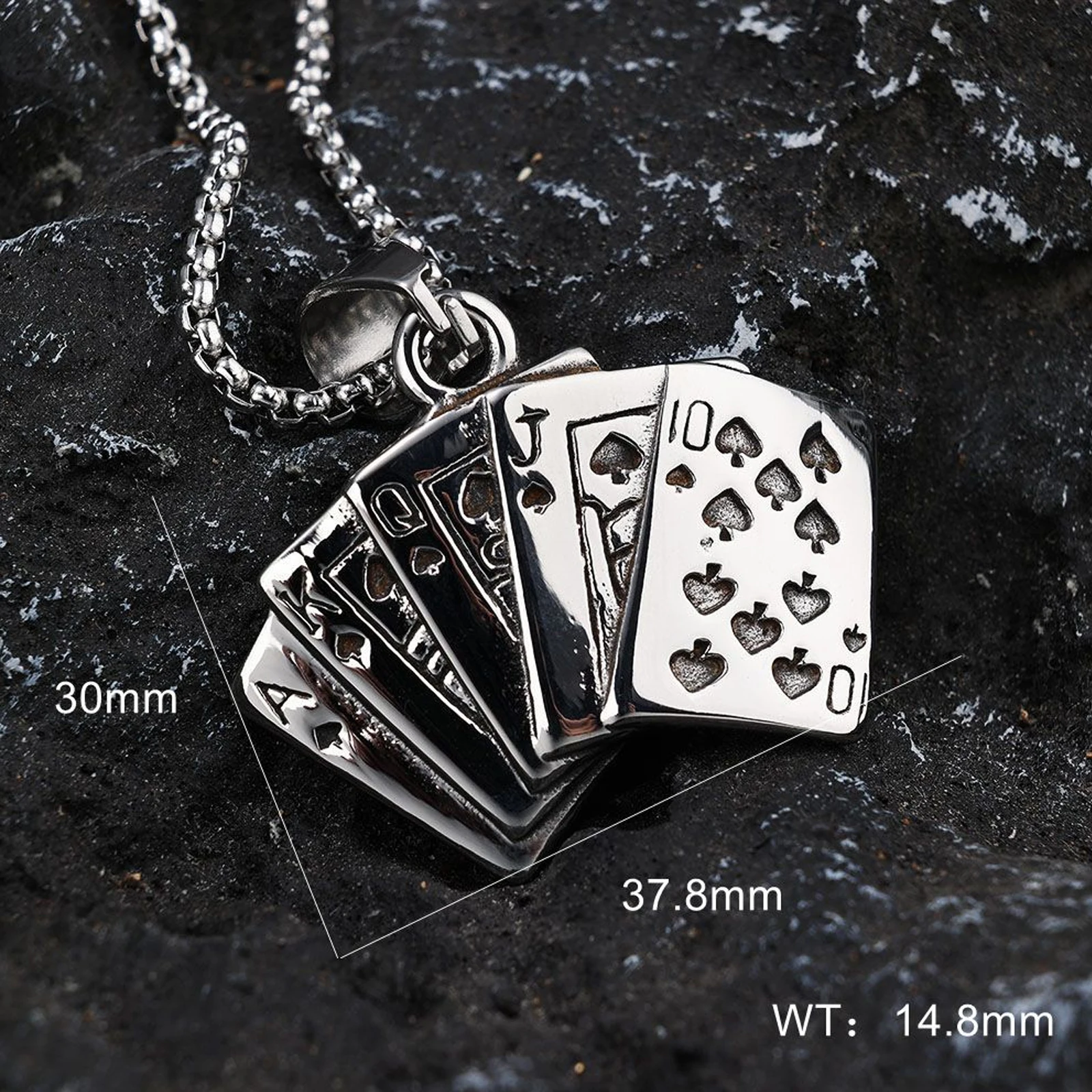 Unisex Stainless Steel Polished Playing Card Pendant Necklace