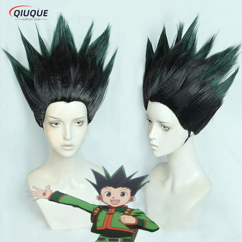 

Anime Hunter x Hunter Gon Freecss Cosplay Wig Short Black Green Heat Resistant Synthetic Hair Party Role Play Wigs + Wig Cap
