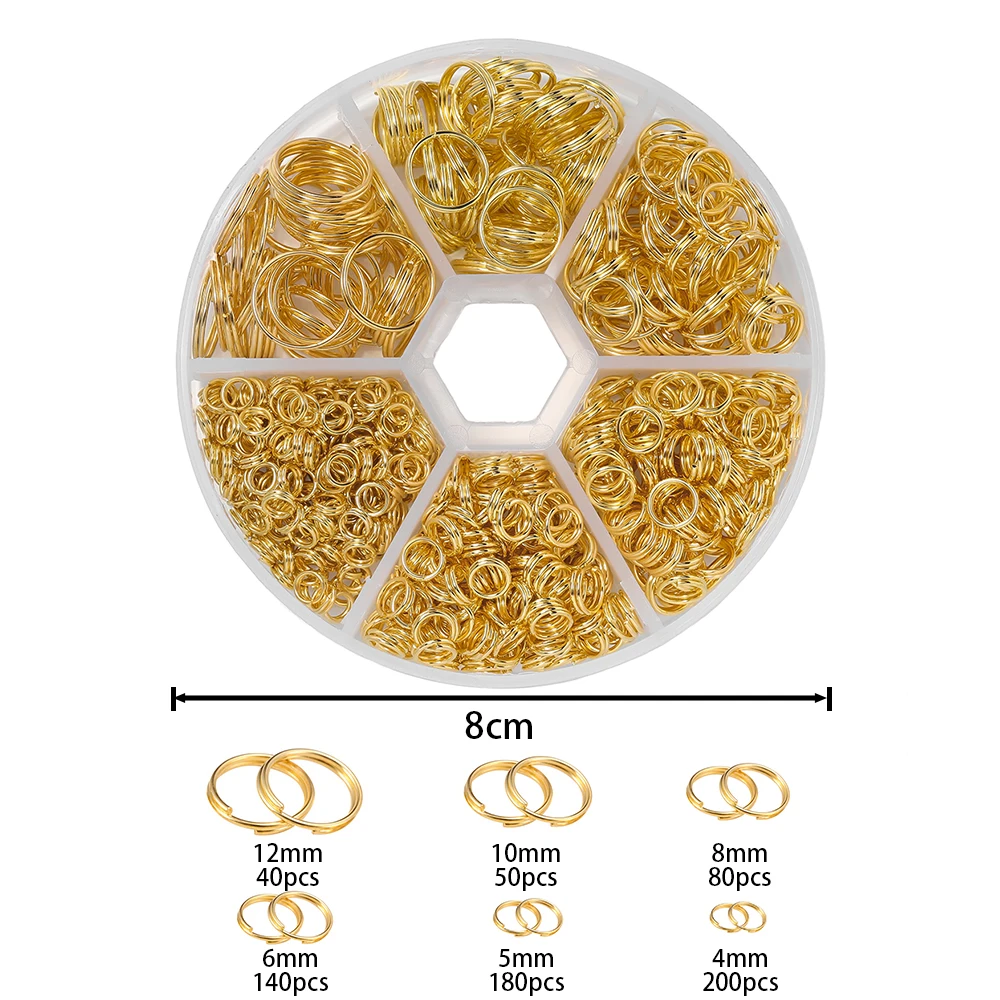 690 개/상자 4-12mm 오픈 점프 링 더블 루프 분할 링 커넥터 키트 DIY 귀걸이 팔찌 쥬얼리 용품 만들기
