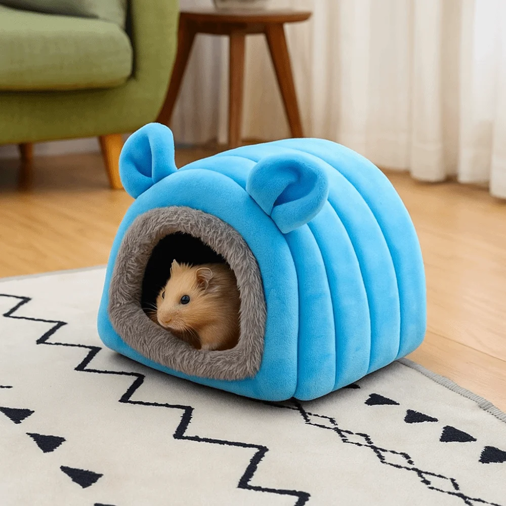 Velvet Hamster Warm Nest Thickened Semi Closed Winter Pet Shelter Soft Comfortable Hamster Hut for Hedgehog Chinchilla