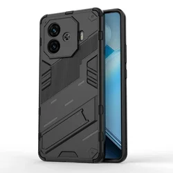 Shockproof Armor Anti-Fall Kickstand Phone Case - Durable Protection Back Cover for iQOO Z9X (Black)