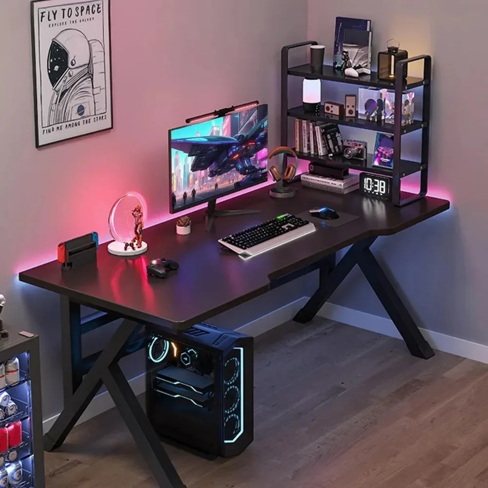Esports Gaming Table K-shaped Modern Luxury Iron Computer Desks Ergonomic Gaming Player Computer Desk Simple Bedroom Office Desk 3
