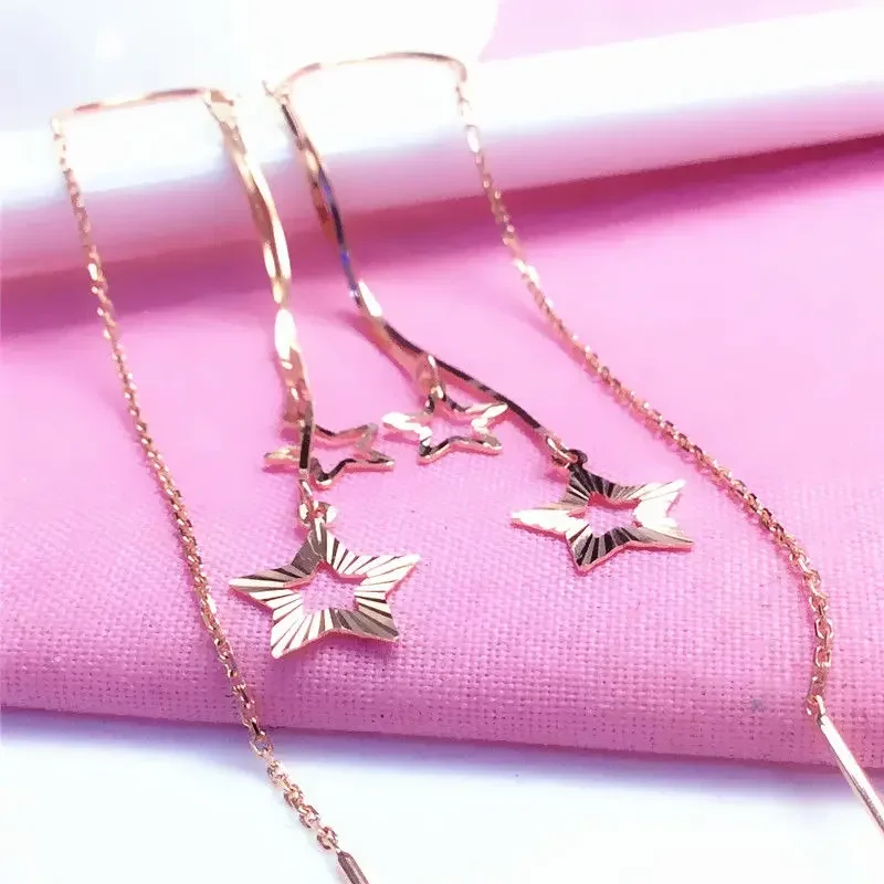 

585 Purple Gold Sparkling Star Earrings for Women Fashion Plated 14K Rose Gold Elegant Romantic Ear Line Banquet Jewelry