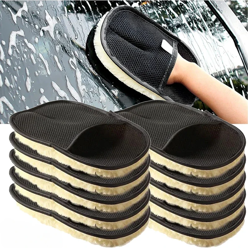 Car Washing Imitation Wool Gloves Thickened Plush Car Wiping Gloves Waxing Polishing Cleaning Products