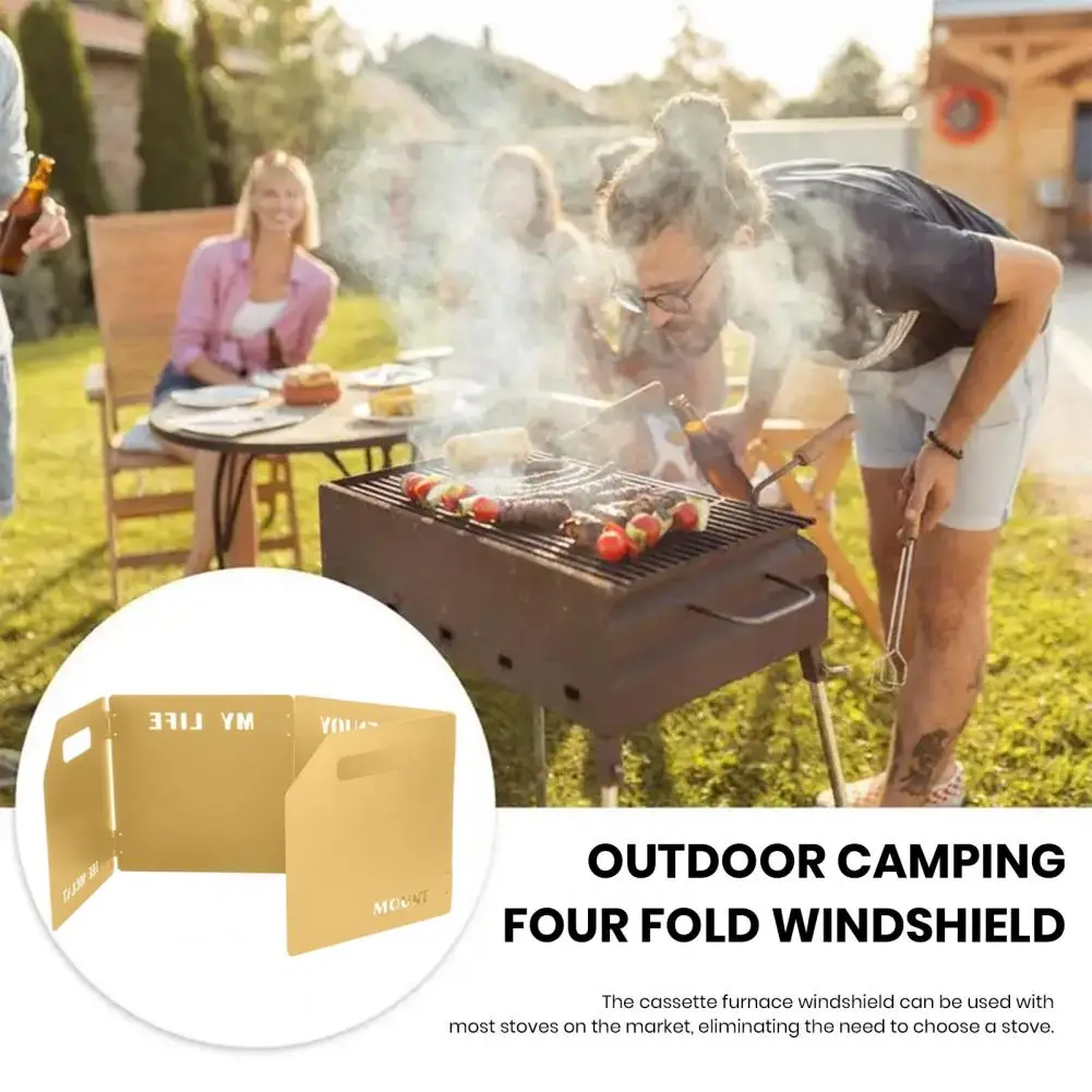 

Portable Stove Wind Block Corrosion Resistant Folding Camping Stove Windscreen 4 Plates Design for Outdoor Cooker Butane Burner