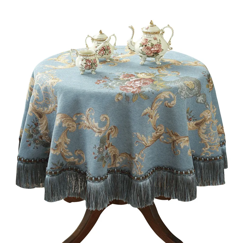 European Style Flower Tassel Tablecloth Thicken Chenille Rectangular Table Cover Round Dining Table Coffee Cloth Dust-proof 4