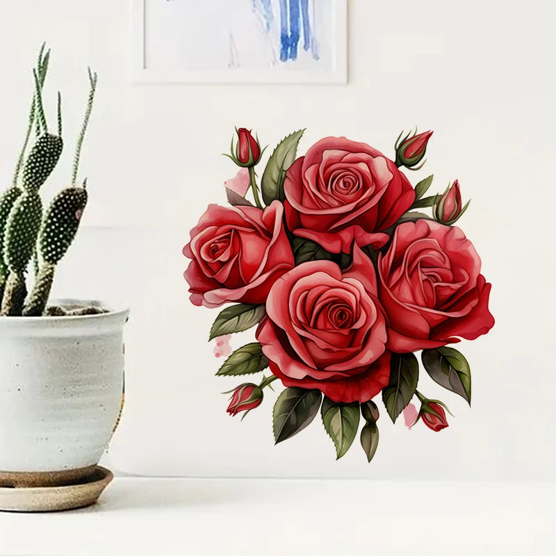 90866# Abstract Red Rose Toilet Sticker, Durable Material, Perfect for Home Wall Decor, Aesthetic Room Decoration