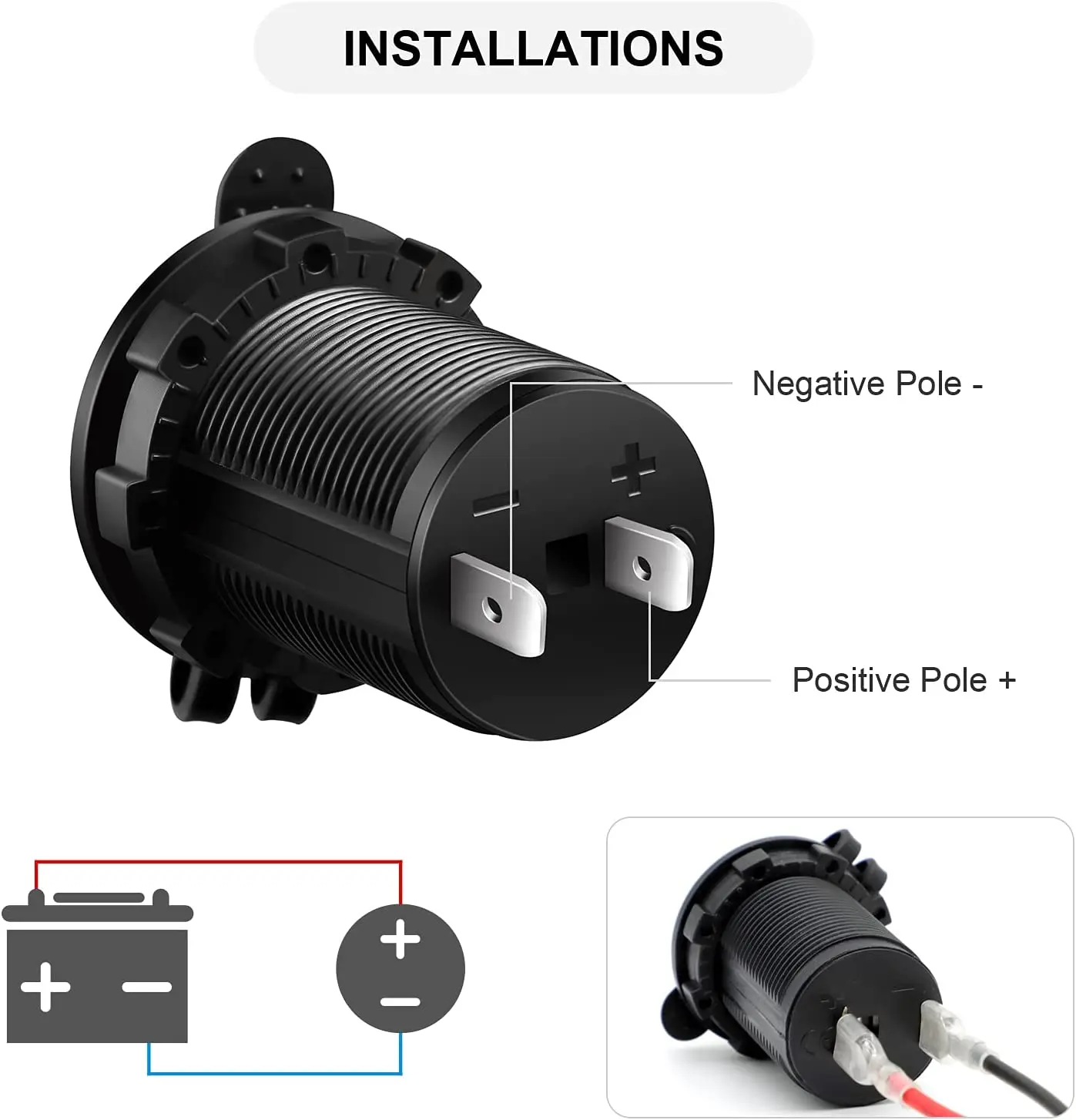 cigarette lighter plug positive negative Heavy Duty 12V/24V Car Socket cigarette lighter wiring positive negative