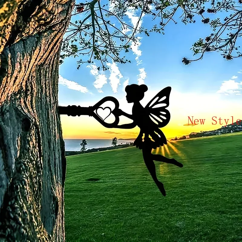 

Angel on Branch Steel Silhouette Metal Outdoor Wall Art Home Garden Yard Patio Outdoor Statue Stake Decoration Birthdays Home D