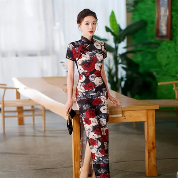 Sexy Vintage Qipao Long Ladies Dresses Chinese Style Maxi Dress Women Vestidos Bodycon Cheongsam Elegant Summer Woman Clothing 1