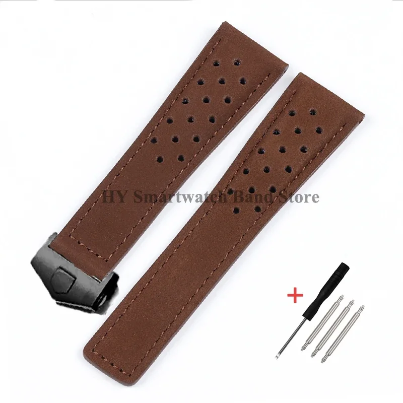 Genuine Leather Watch Strap with Brushed Cowhide and Solid Folding Buckle