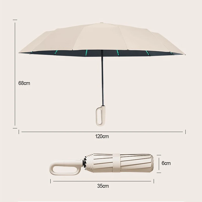 Reinforce Ring Clasp Fully Automatic Umbrella for Men and Women Folding Windproof Waterproof Sturdy Sunscreen