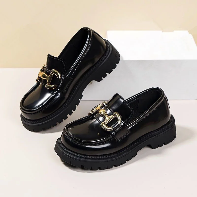 

Girls' Black Princess Shoes 2024 Spring and Autumn Soft Soles Non-slip Foreign Style British Performance Loafers