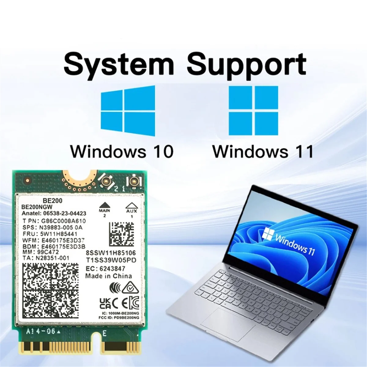 BE200 무선 네트워크 카드용 SCLS WiFi 7 BT5.4 Wifi 카드 BE200NGW 2.4/5/6GHz 5.8 Gbps M.2 어댑터 (PC 노트북용)