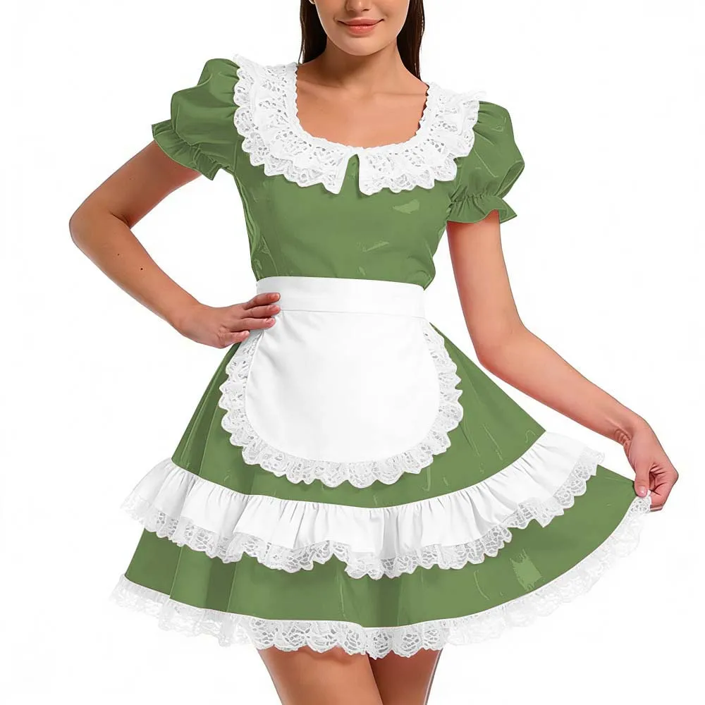 maid dress green Adult Women's Naught French Maid Uniform Costume | Dark Green Cosplay Costume