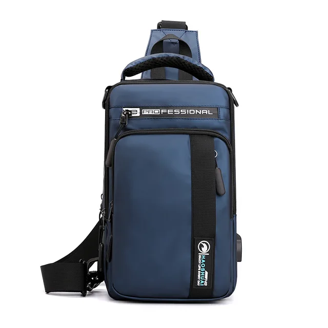 Men Nylon Crossbody Bag with USB Charging Port Multifunction Outdoor Travel Waterproof Daypack Male Casual Messenger Chest Bags Blue D