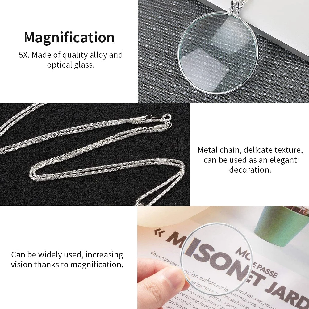 Portable Pocket Magnifying Glass Pendant Necklace 5X Magnification Alloy Material Mini Magnifiers for Gift Reading Coin Jewelry