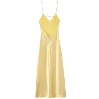 HXAO Womens Yellow Slip Dress Summer 2025 Woman Satin V-Neck Party Dresses Elegant Evening Sleeveless Backless Long Vestidos 066 - Image 3
