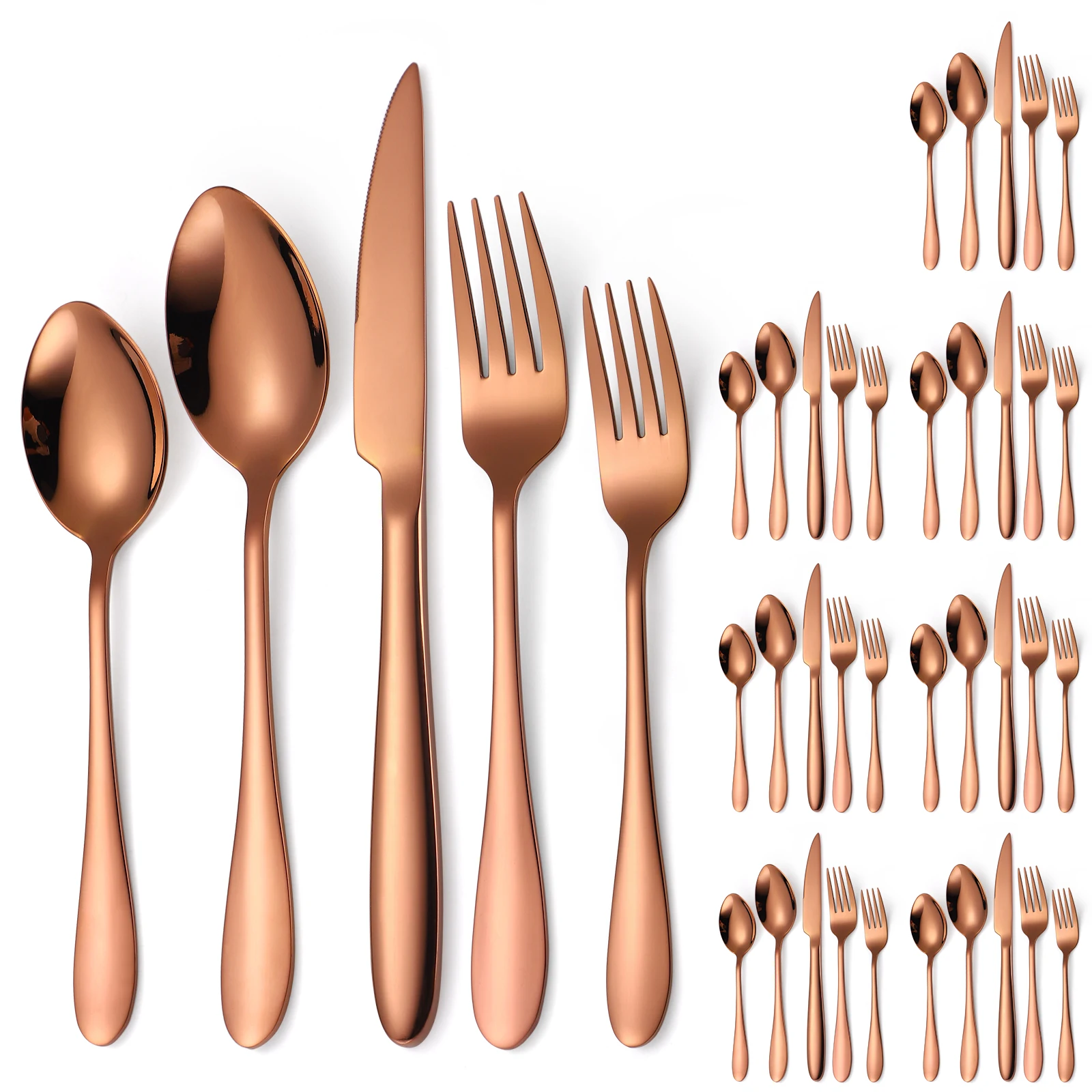 A &middot; HOUSEWARE Flatware Set for 8 Rose Gold Stainless Steel Silverware 40 Pieces Eating Utensils Forks Spoons Knives Heavy Duty