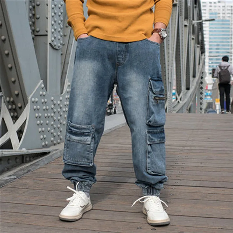 Tage af debitor Interaktion Mens Oversized Hip Hop Harem Jeans Loose Fit Cargo Denim Trousers With  Multi Pockets Baggy Skateboard Pants Plus Size M-6XL - AliExpress